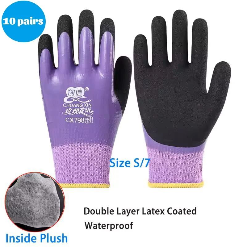 Winter Thermal Waterproof Work Gloves With Anti Slip Double Latex Coating 10 Pair Set 5