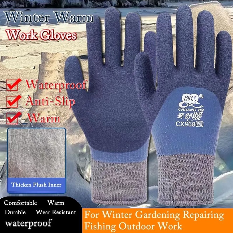 Winter Thermal Waterproof Work Gloves With Anti Slip Double Latex Coating 10 Pair Set 8