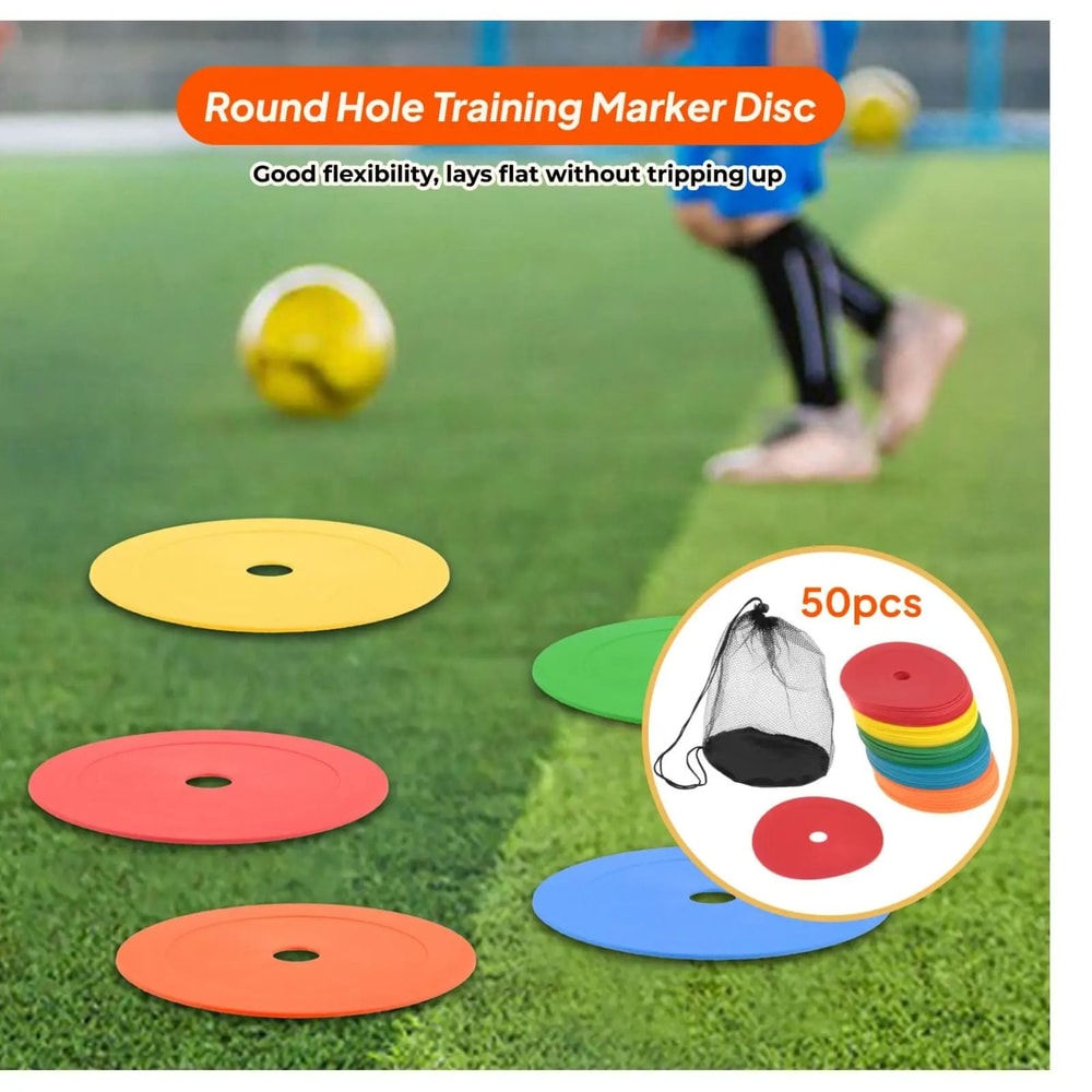 50 Piece Flat Training Cones Non Skid Sports Spot Markers Set 9
