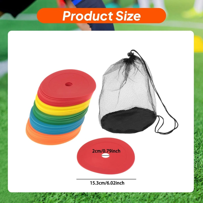 50 Piece Flat Training Cones Non Skid Sports Spot Markers Set 4