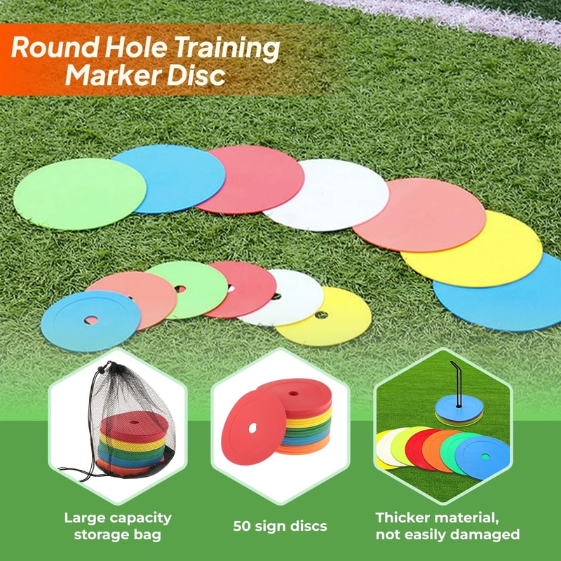 50 Piece Flat Training Cones Non Skid Sports Spot Markers Set 7