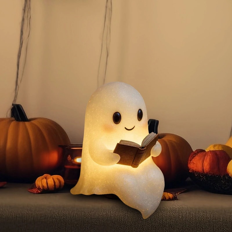 Ghost Reading Book Lamp Halloween Decorative Light Figure 7