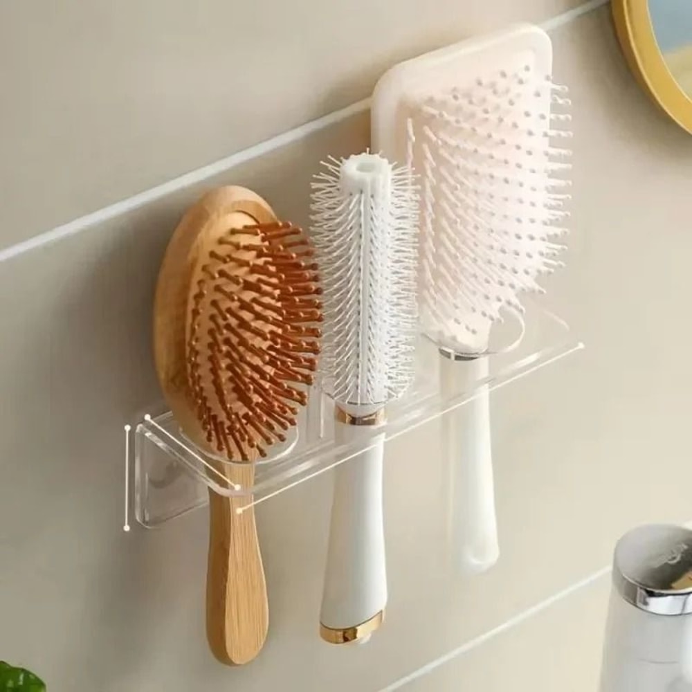 Clear Acrylic Comb Holder Organizer Wall Mounted Hair Brush Storage Shelf 0
