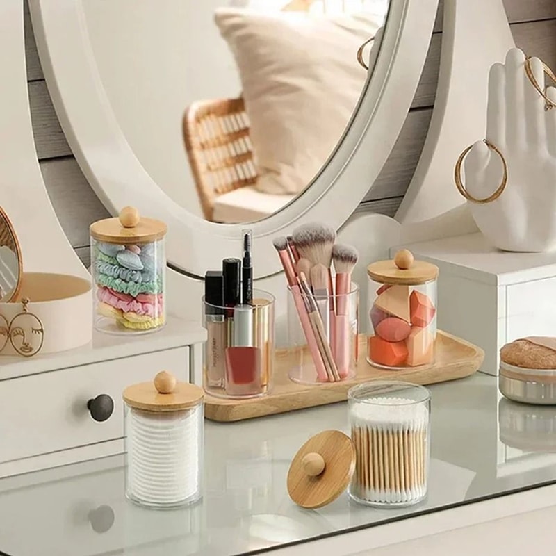 Clear Acrylic Storage Organizer Jars With Lid For Cosmetics And Desktop Use 7