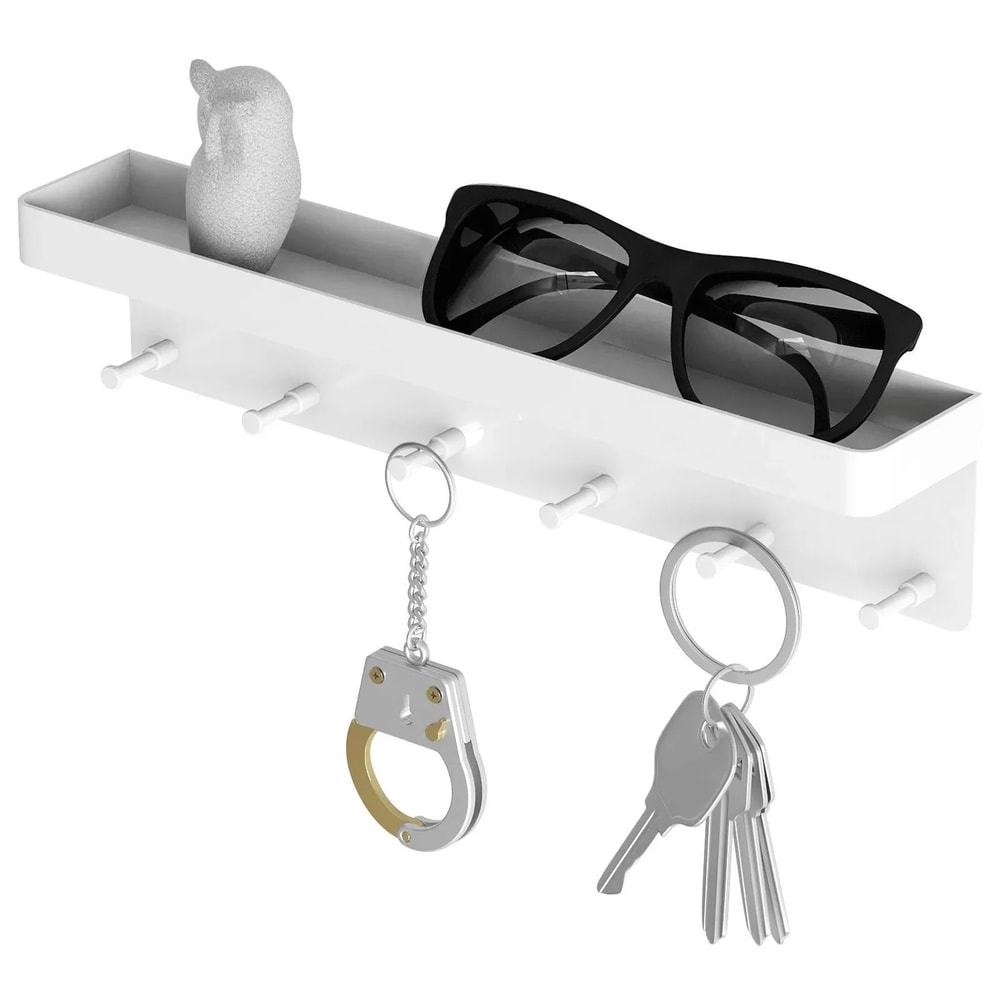 Wall Mounted Key Holder With Mail Shelf And 6 Hooks Organizer Rack 1