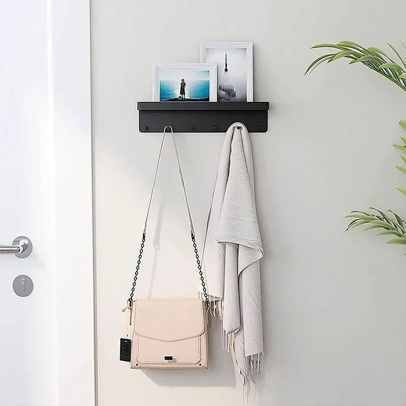 Wall Mounted Key Holder With Mail Shelf And 6 Hooks Organizer Rack 2