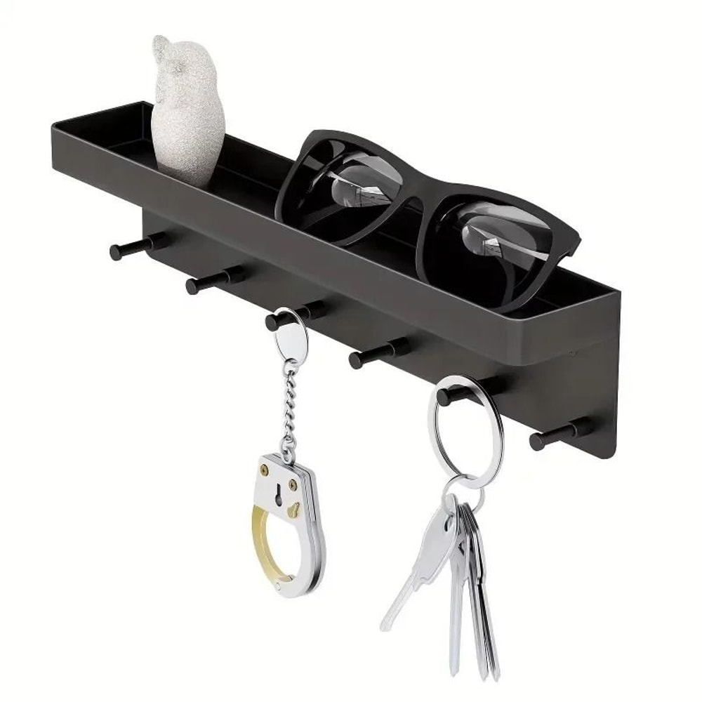 Wall Mounted Key Holder With Mail Shelf And 6 Hooks Organizer Rack 0