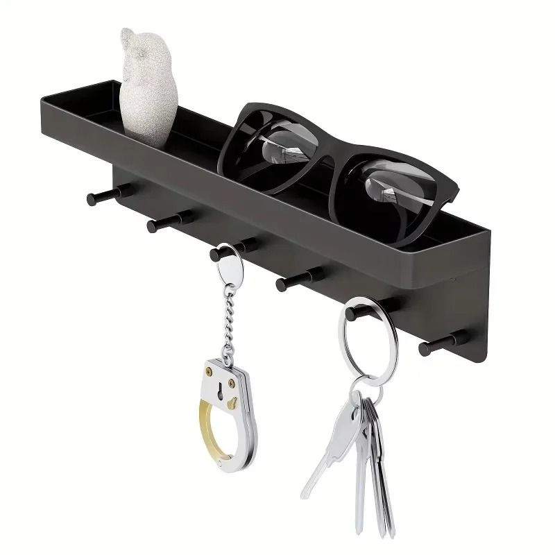 Wall Mounted Key Holder With Mail Shelf And 6 Hooks Organizer Rack 0
