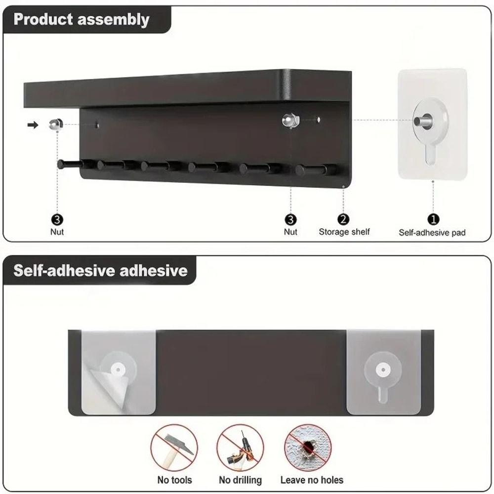Wall Mounted Key Holder With Mail Shelf And 6 Hooks Organizer Rack 5