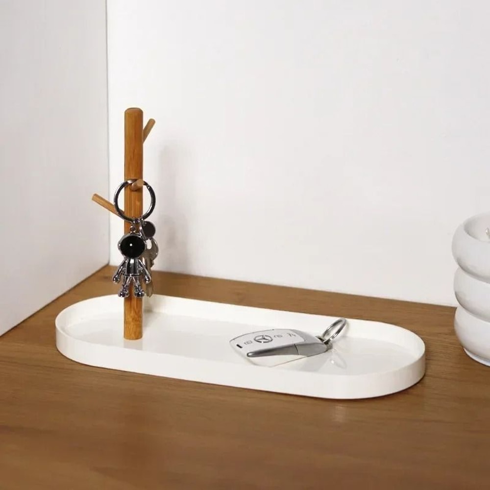 Nordic Bamboo Jewelry Tree Organizer With Storage Tray And Key Hanger 10