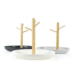 nordic bamboo jewelry tree organizer with storage tray and key hanger
