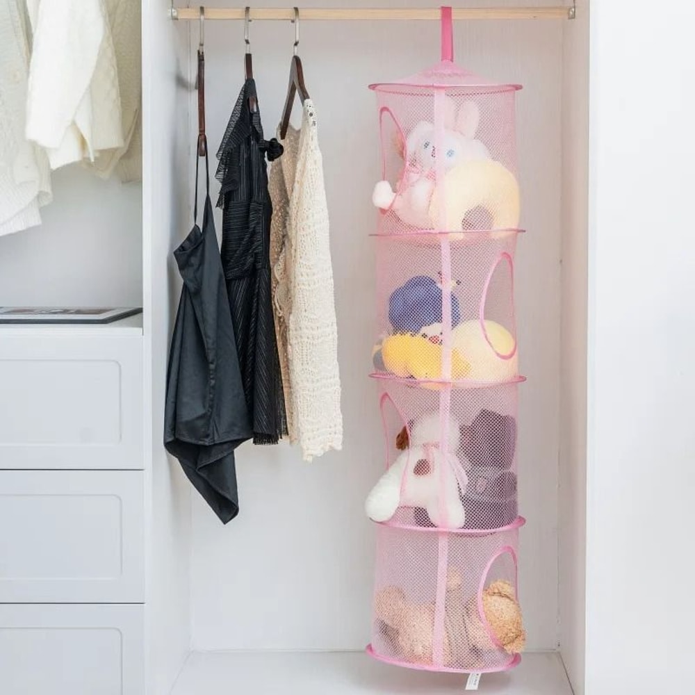 Foldable Hanging Toy Storage Hammock With 4 Compartments For Kids Rooms 11