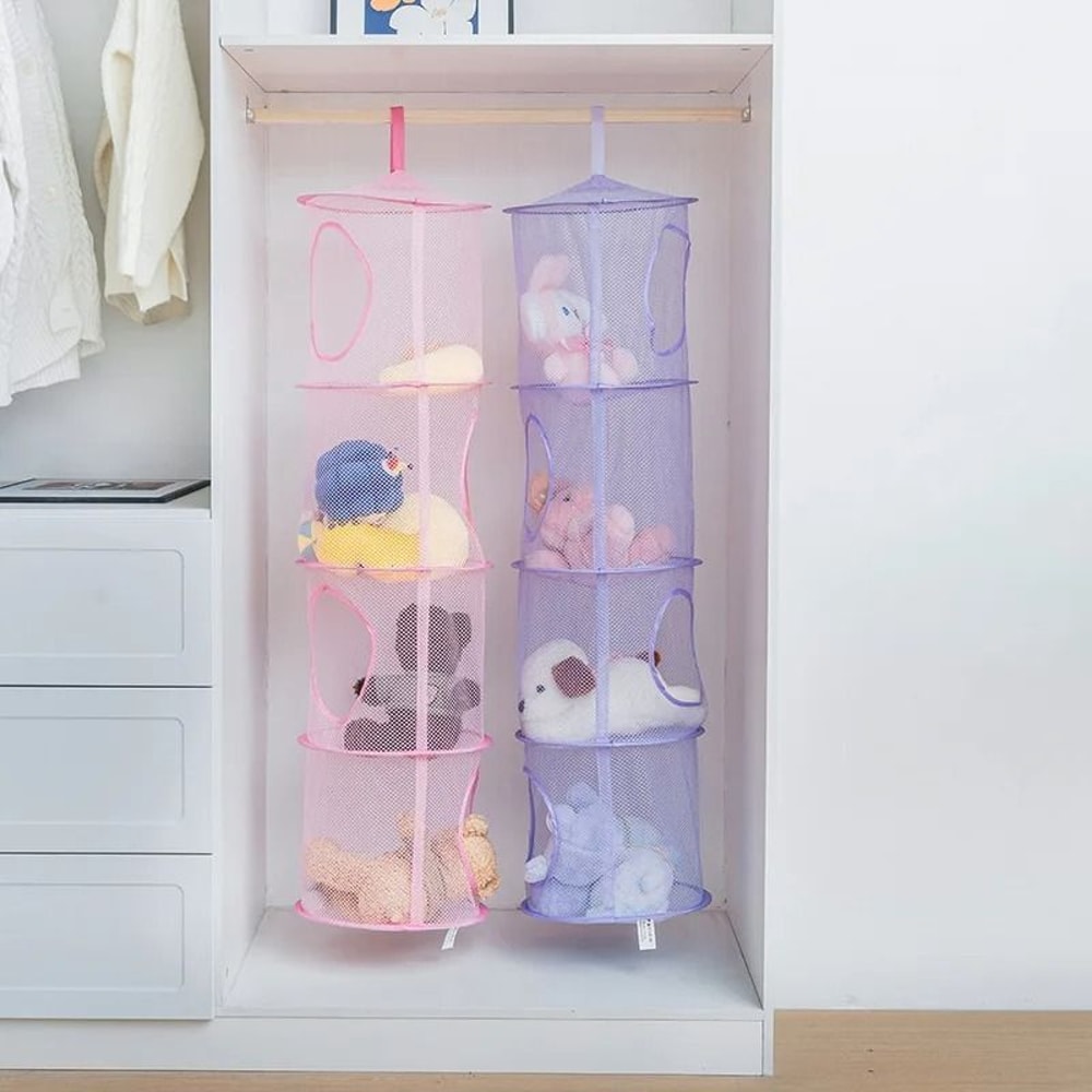 Foldable Hanging Toy Storage Hammock With 4 Compartments For Kids Rooms 8