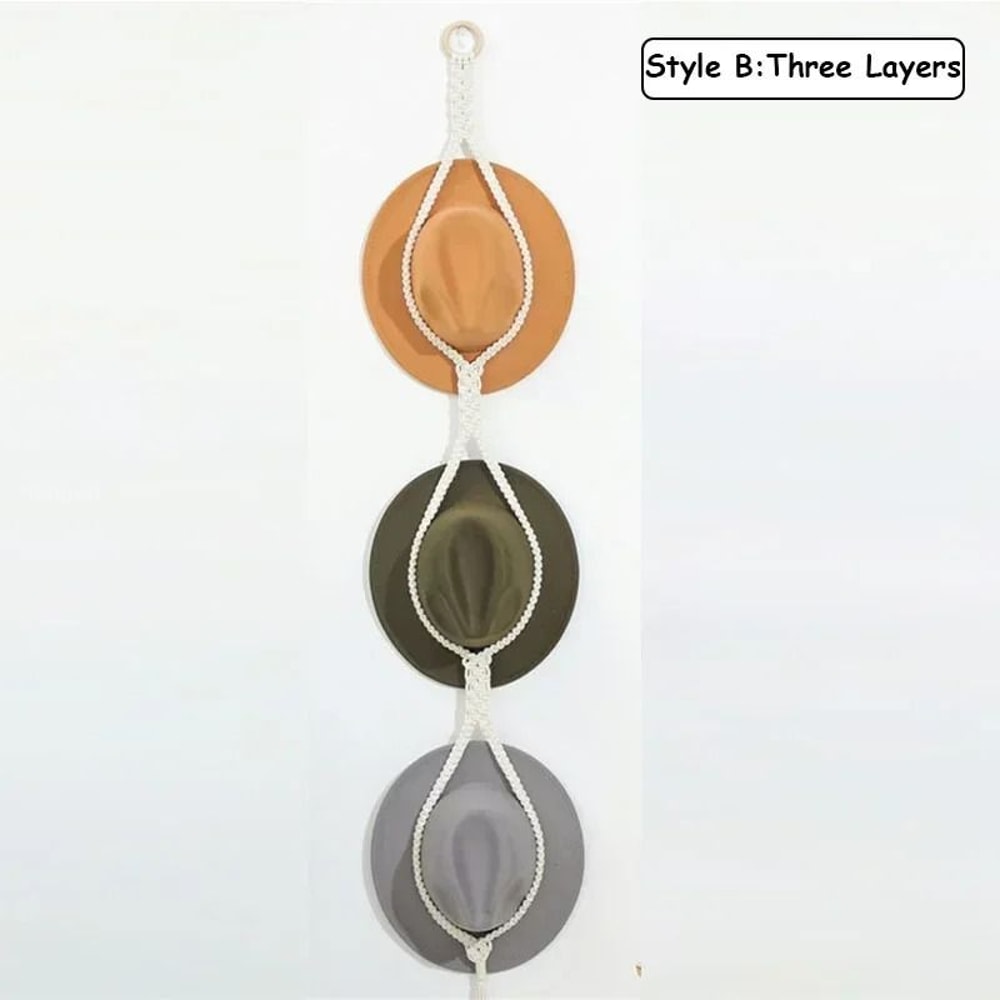 Nordic Boho Cotton Hanging Hat Organizer With Macrame Wall Storage 3