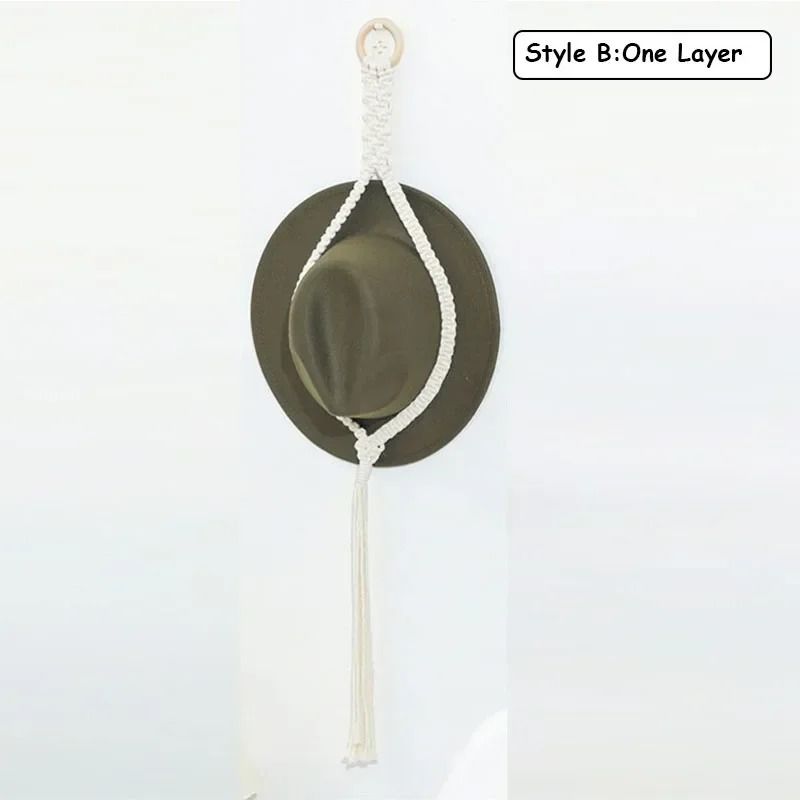 Nordic Boho Cotton Hanging Hat Organizer With Macrame Wall Storage 1