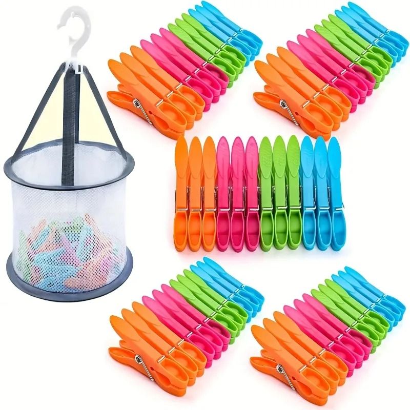 Windproof Hanging Laundry Clips With Storage Basket Organizer 0