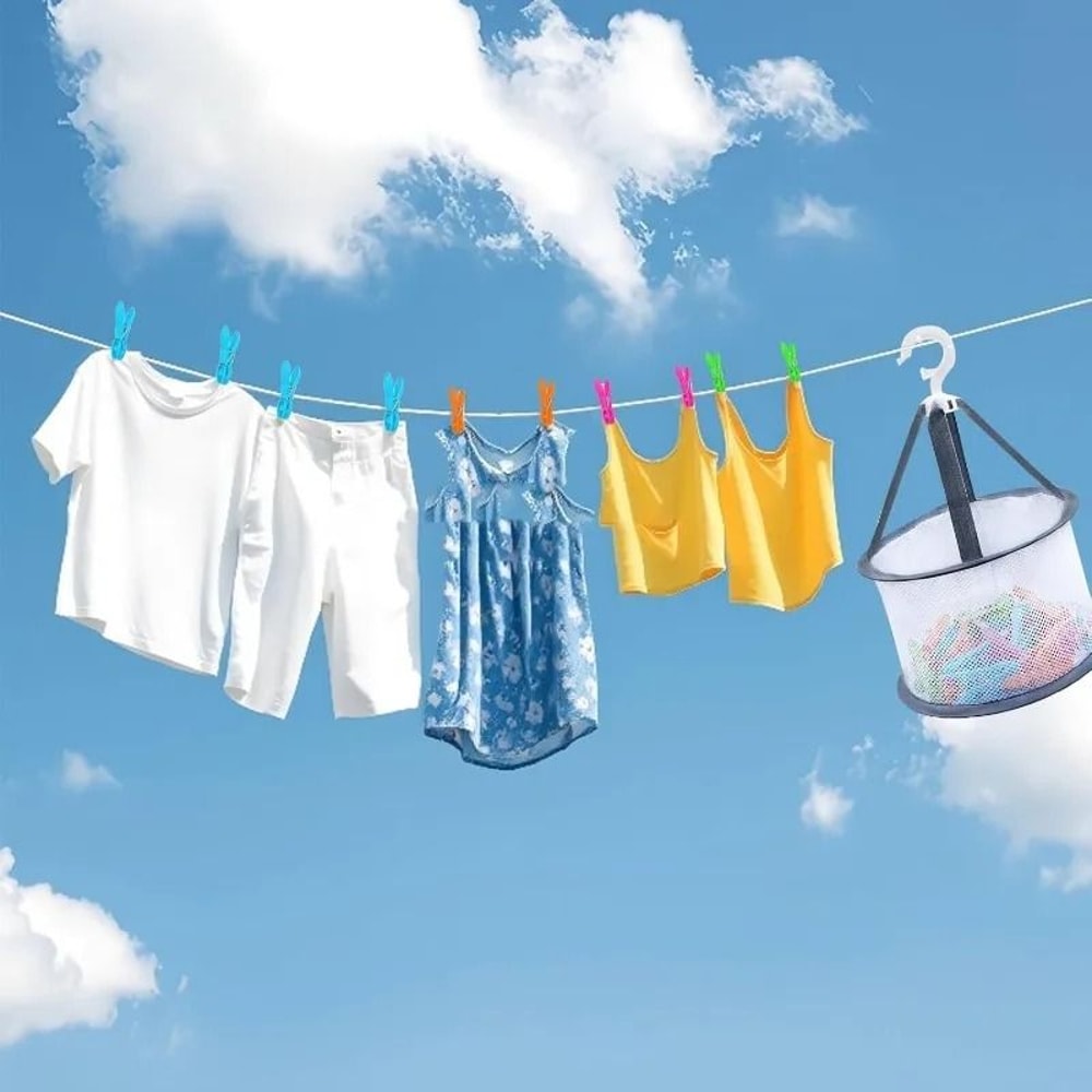 Windproof Hanging Laundry Clips With Storage Basket Organizer 9