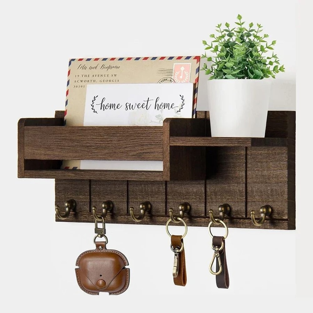 Rustic Wall Mounted Key Rack And Mail Organizer With Shelf 1