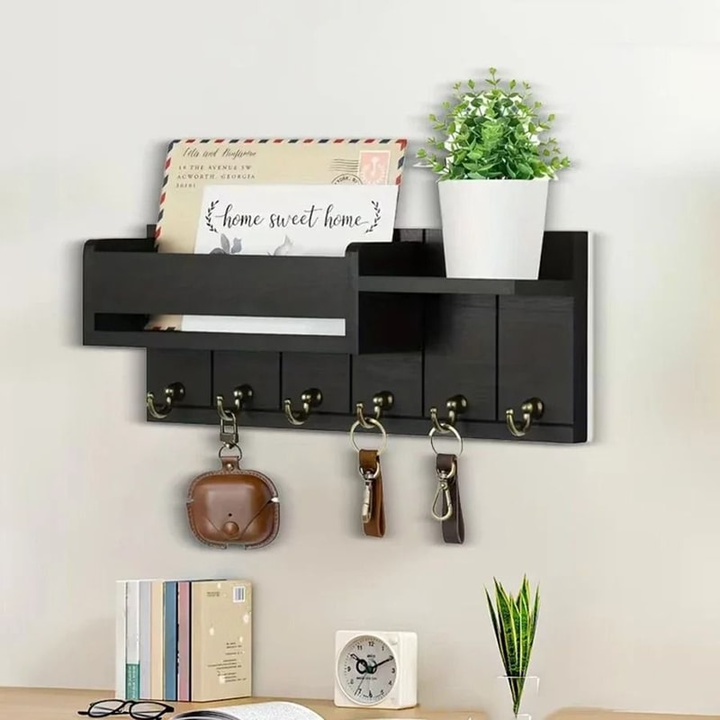 Rustic Wall Mounted Key Rack And Mail Organizer With Shelf 2