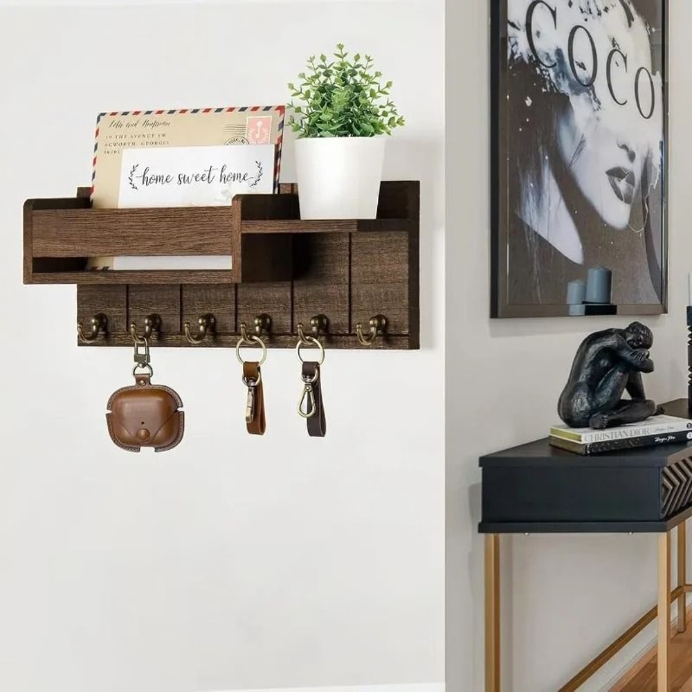Rustic Wall Mounted Key Rack And Mail Organizer With Shelf 6