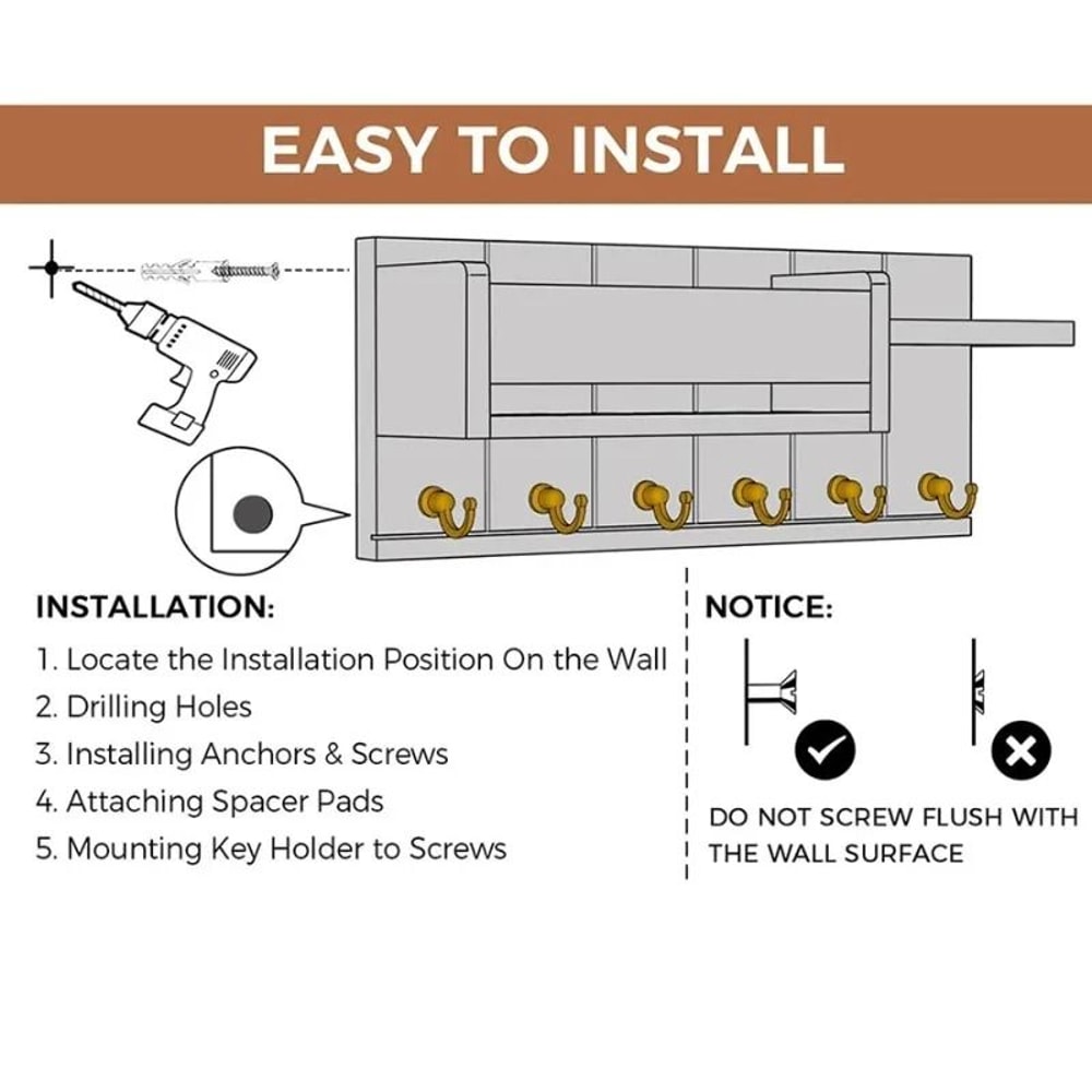 Rustic Wall Mounted Key Rack And Mail Organizer With Shelf 8