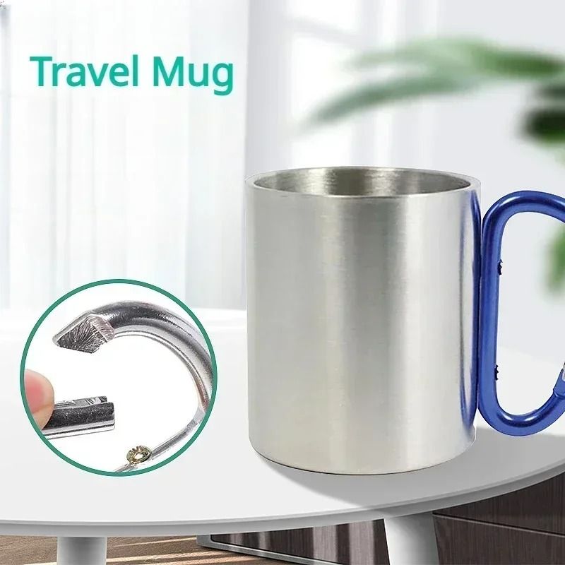Stainless Steel Camping Mug With Carabiner Handle Lightweight Outdoor Coffee Cup 11