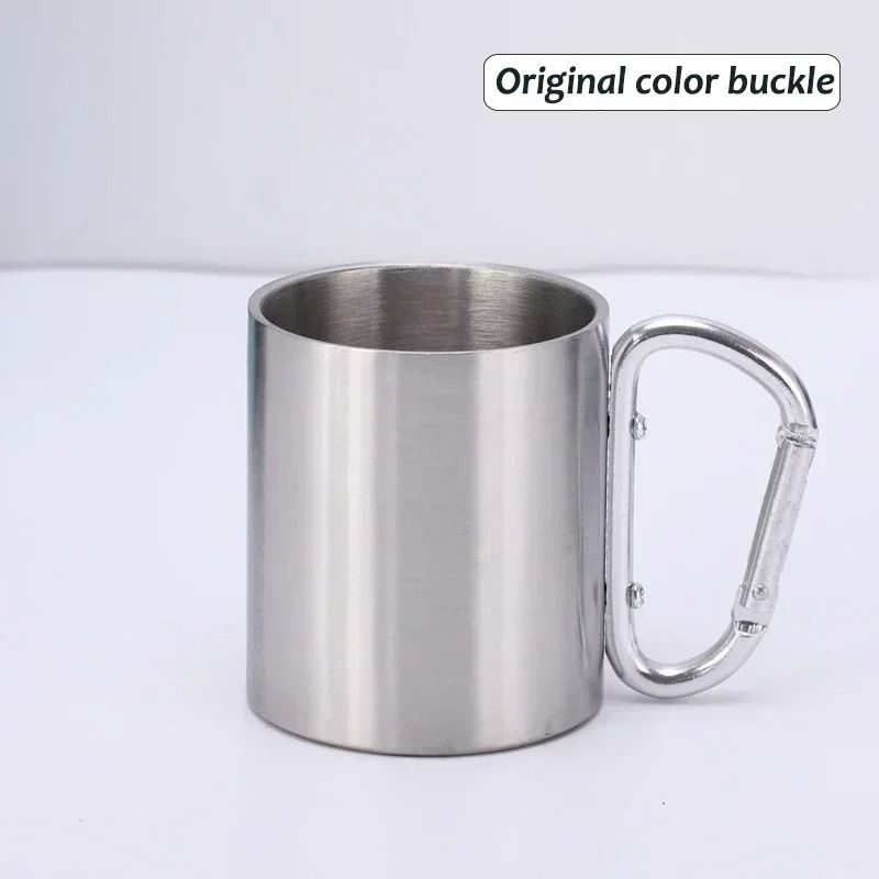 Stainless Steel Camping Mug With Carabiner Handle Lightweight Outdoor Coffee Cup 1