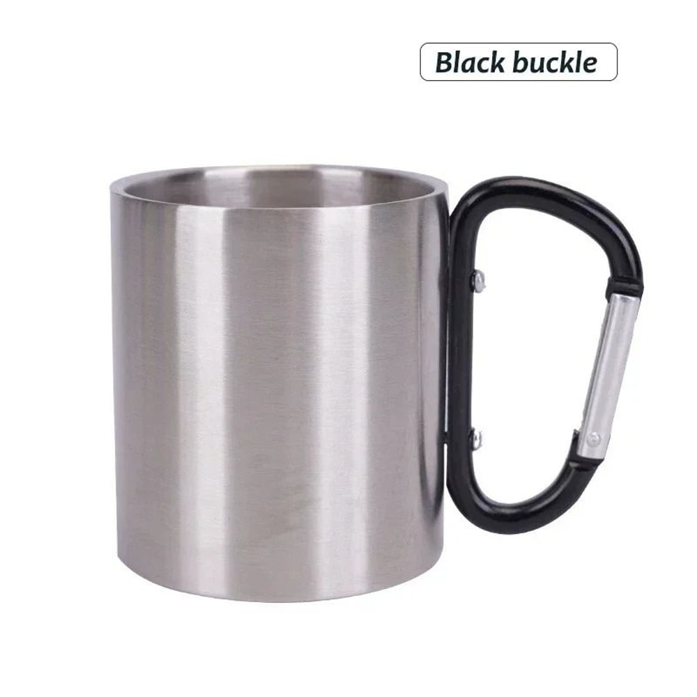 Stainless Steel Camping Mug With Carabiner Handle Lightweight Outdoor Coffee Cup 2
