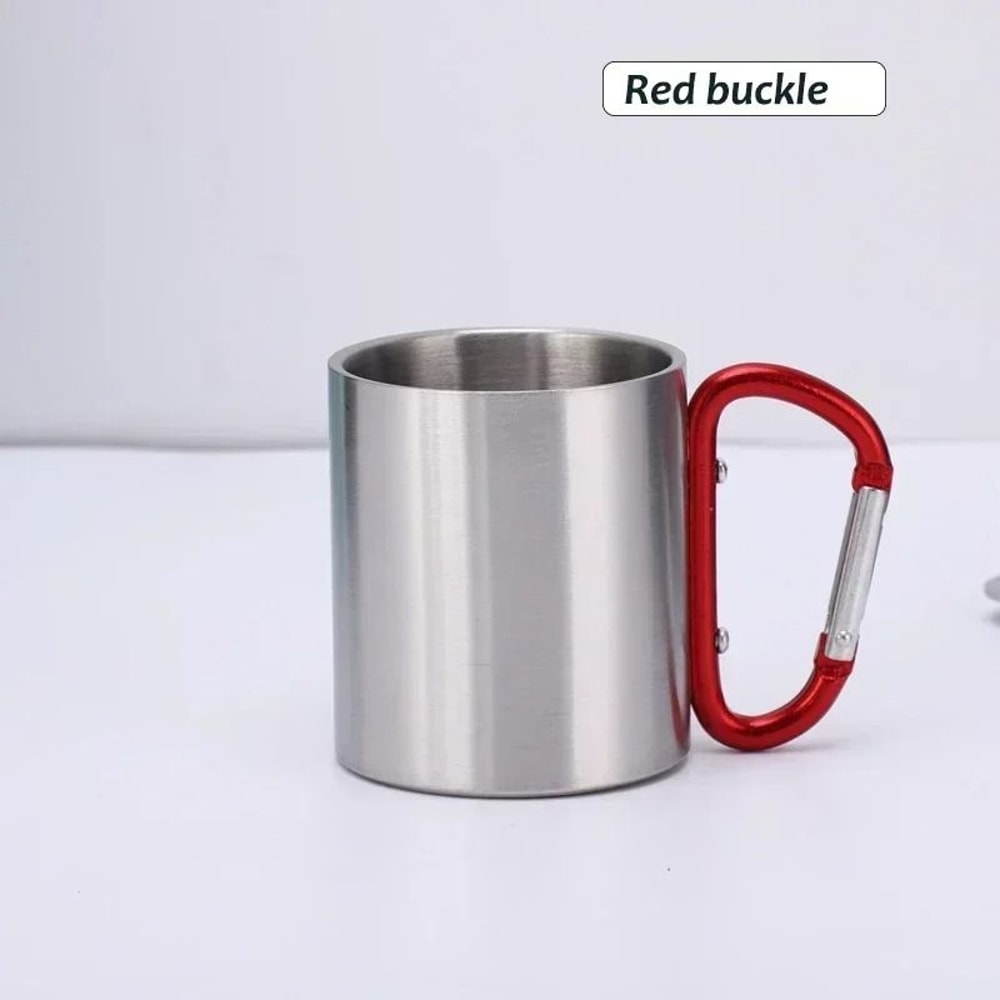 Stainless Steel Camping Mug With Carabiner Handle Lightweight Outdoor Coffee Cup 3
