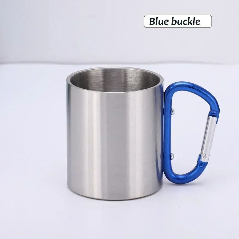 Stainless Steel Camping Mug With Carabiner Handle Lightweight Outdoor Coffee Cup 4