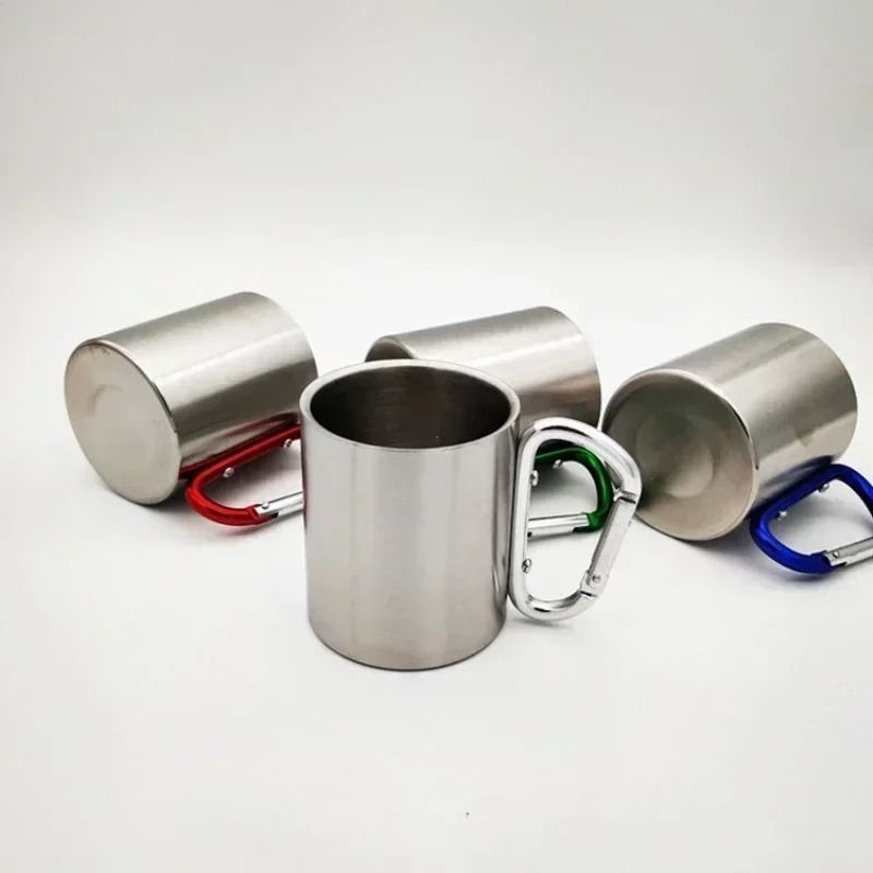 Stainless Steel Camping Mug With Carabiner Handle Lightweight Outdoor Coffee Cup 6