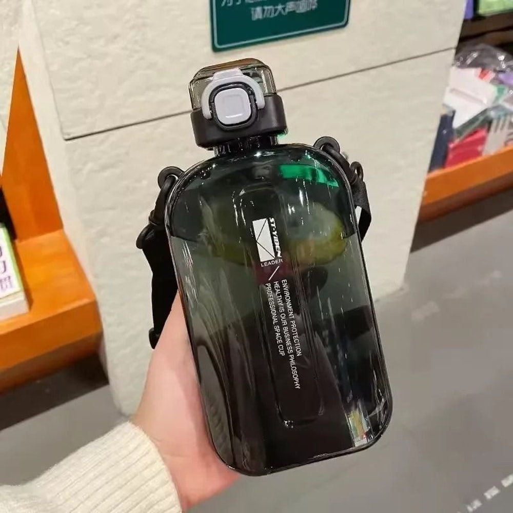 Slim Flat Water Bottle With Strap Transparent Travel Sports Canteen 3