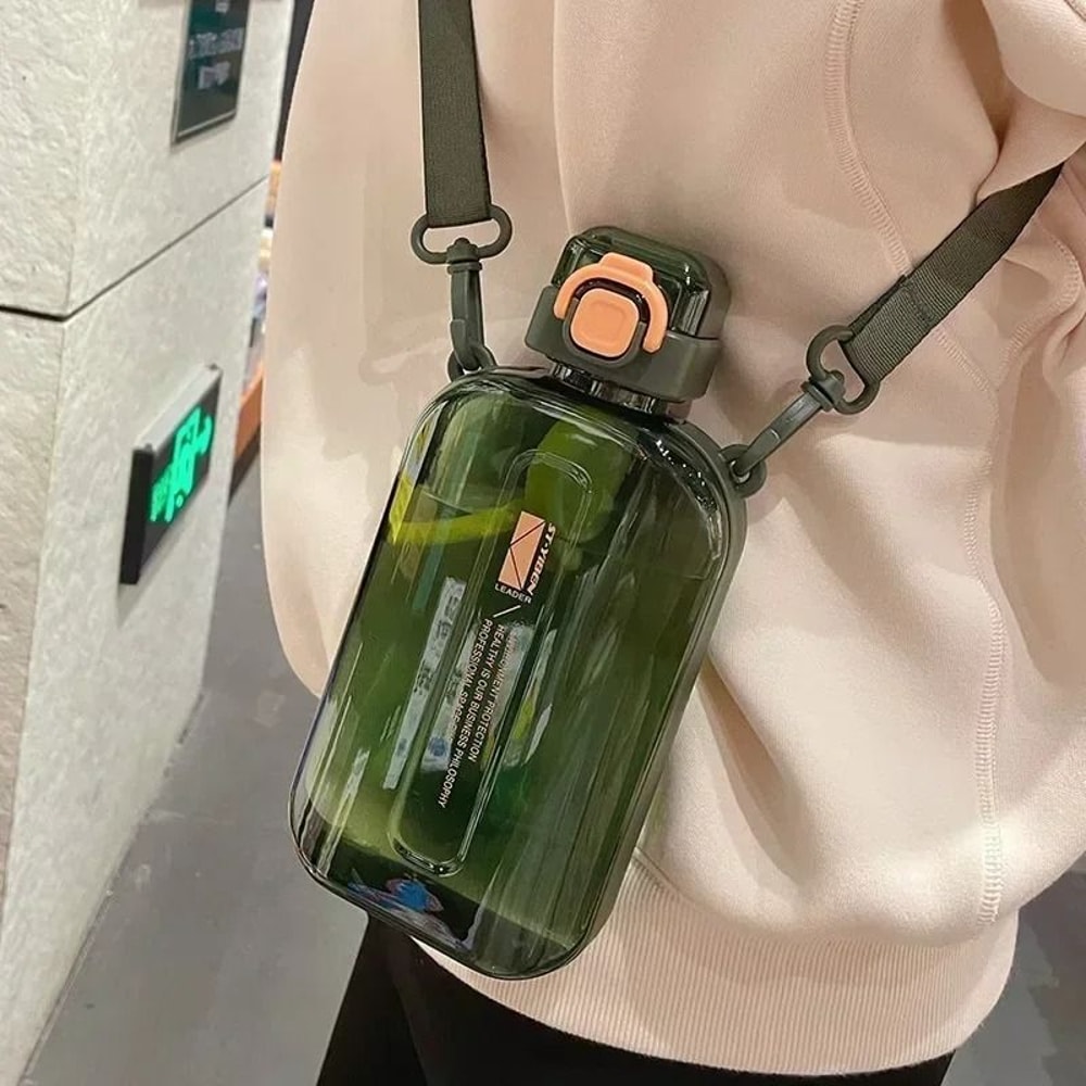 Slim Flat Water Bottle With Strap Transparent Travel Sports Canteen 9