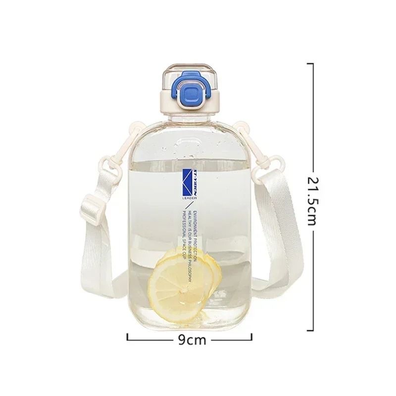 Slim Flat Water Bottle With Strap Transparent Travel Sports Canteen 10