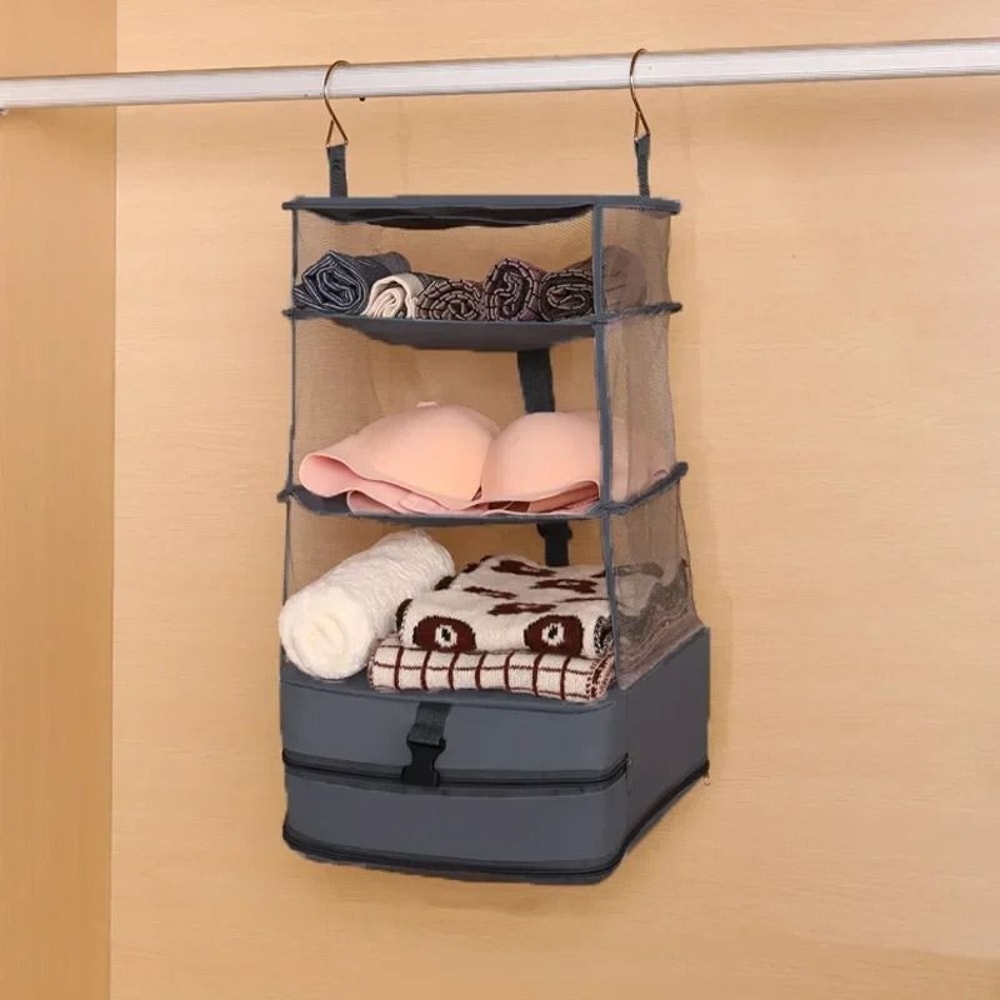 Hanging Travel Shelves Large Capacity Foldable Luggage Organizer 2