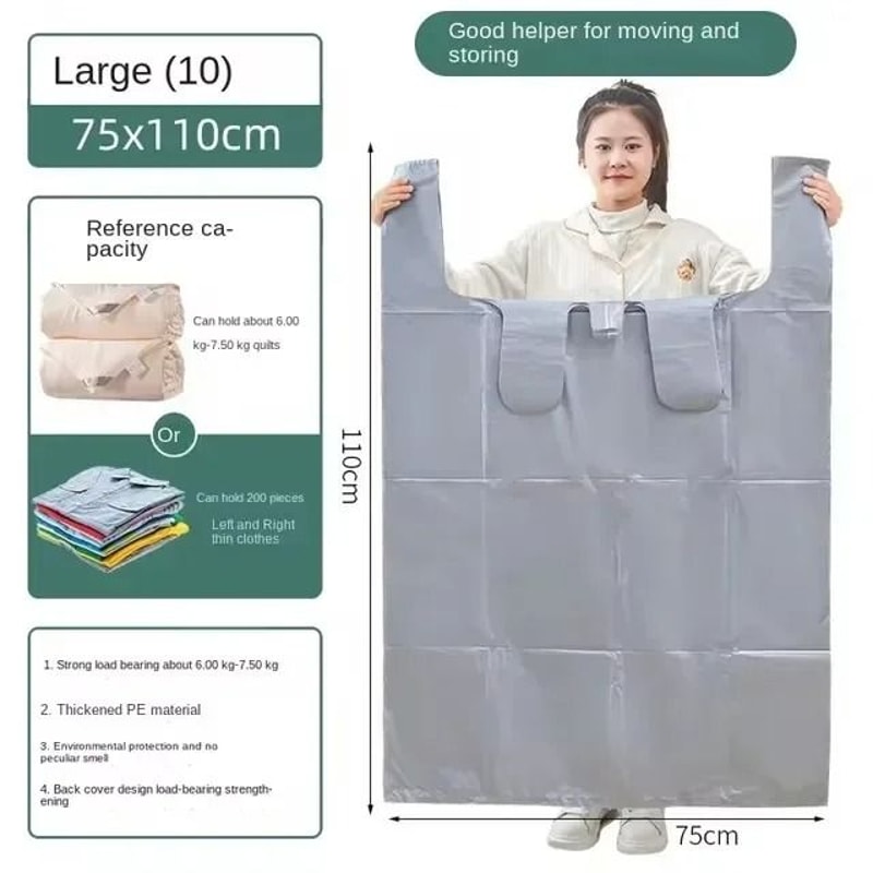 Large Capacity Plastic Moving Storage Bags For Clothes Bedding And Blankets Set Of 10 4