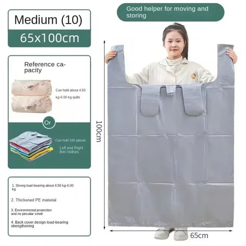 Large Capacity Plastic Moving Storage Bags For Clothes Bedding And Blankets Set Of 10 2