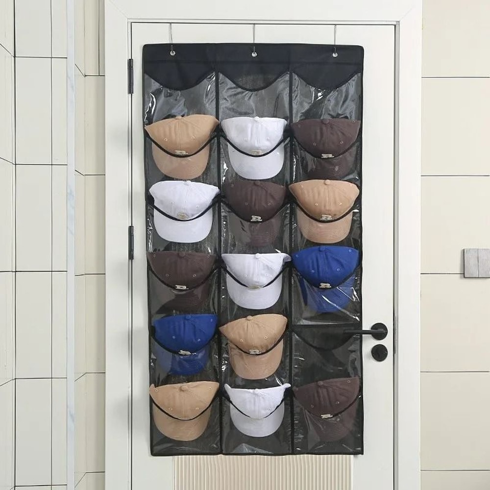 Clear Hat Storage Organizer Over The Door Baseball Cap Holder With Hanging Pockets 9