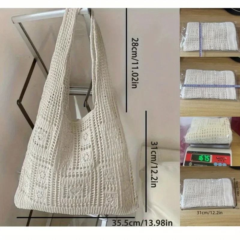 Knitted Shoulder Bag Woven Handbag Large Capacity Casual Tote For Women 5
