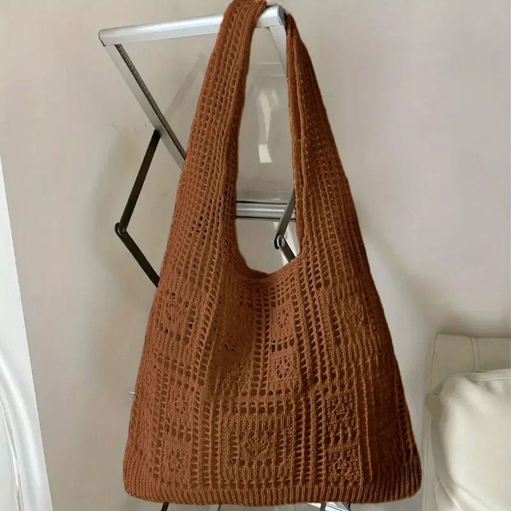 Knitted Shoulder Bag Woven Handbag Large Capacity Casual Tote For Women 1