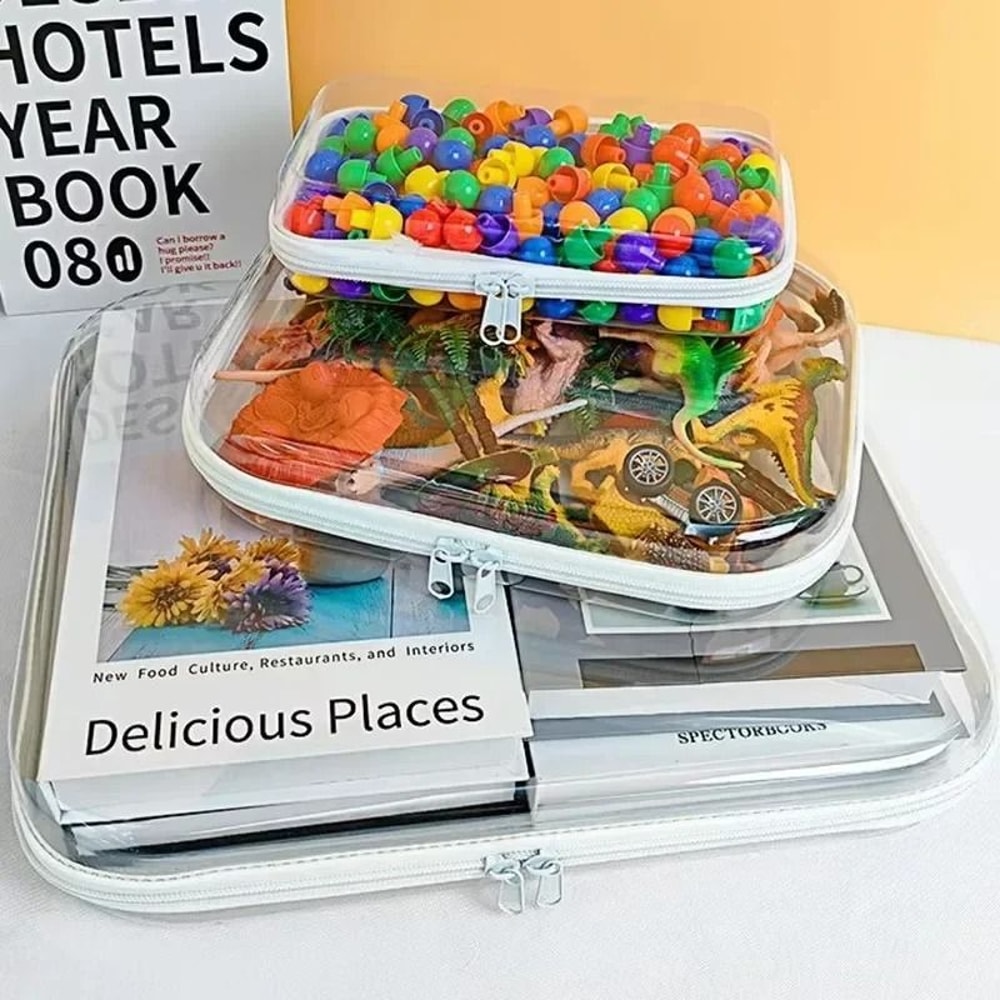 Clear Zippered Hard Storage Pouch Stackable Plastic Organizer For Cosmetics Toys And Supplies 7