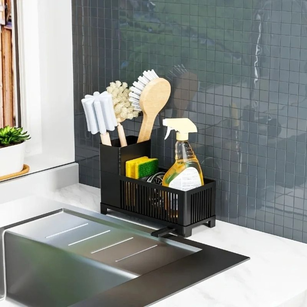 Kitchen Drain Rack Sink Organizer Sponge And Utensil Storage Basket 8