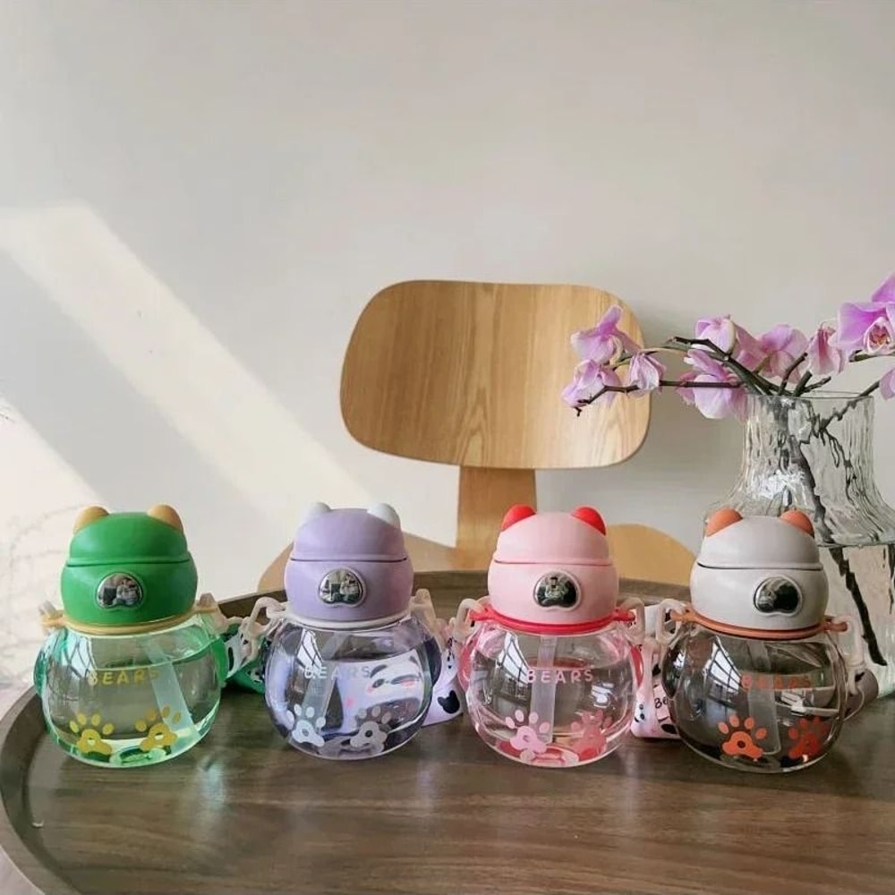 Kids Straw Water Bottle Leakproof BPA Free Cartoon Sippy Cup 450ml 0