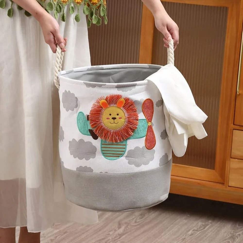 Kids Toy Storage Basket Foldable Canvas Laundry Hamper With Handles 10