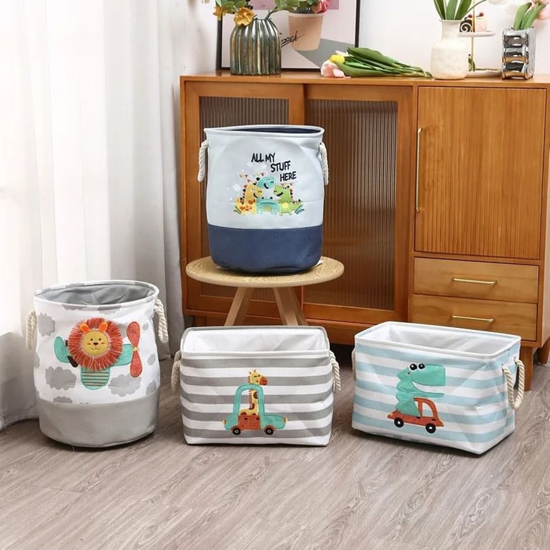 Kids Toy Storage Basket Foldable Canvas Laundry Hamper With Handles 0