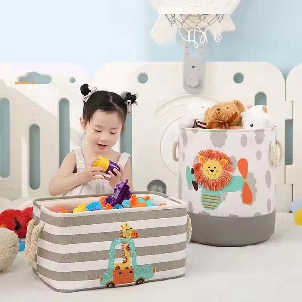 Kids Toy Storage Basket Foldable Canvas Laundry Hamper With Handles 7