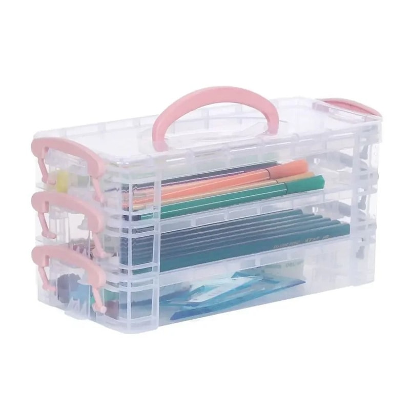 Portable Multi Layer Paintbrush Storage Box Detachable Art And Pen Organizer 3
