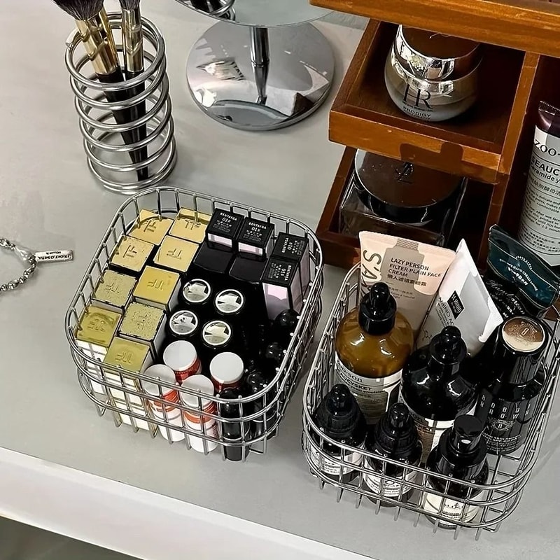 Stainless Steel Storage Basket Multi Purpose Organizer For Bathroom Kitchen And Desk 6