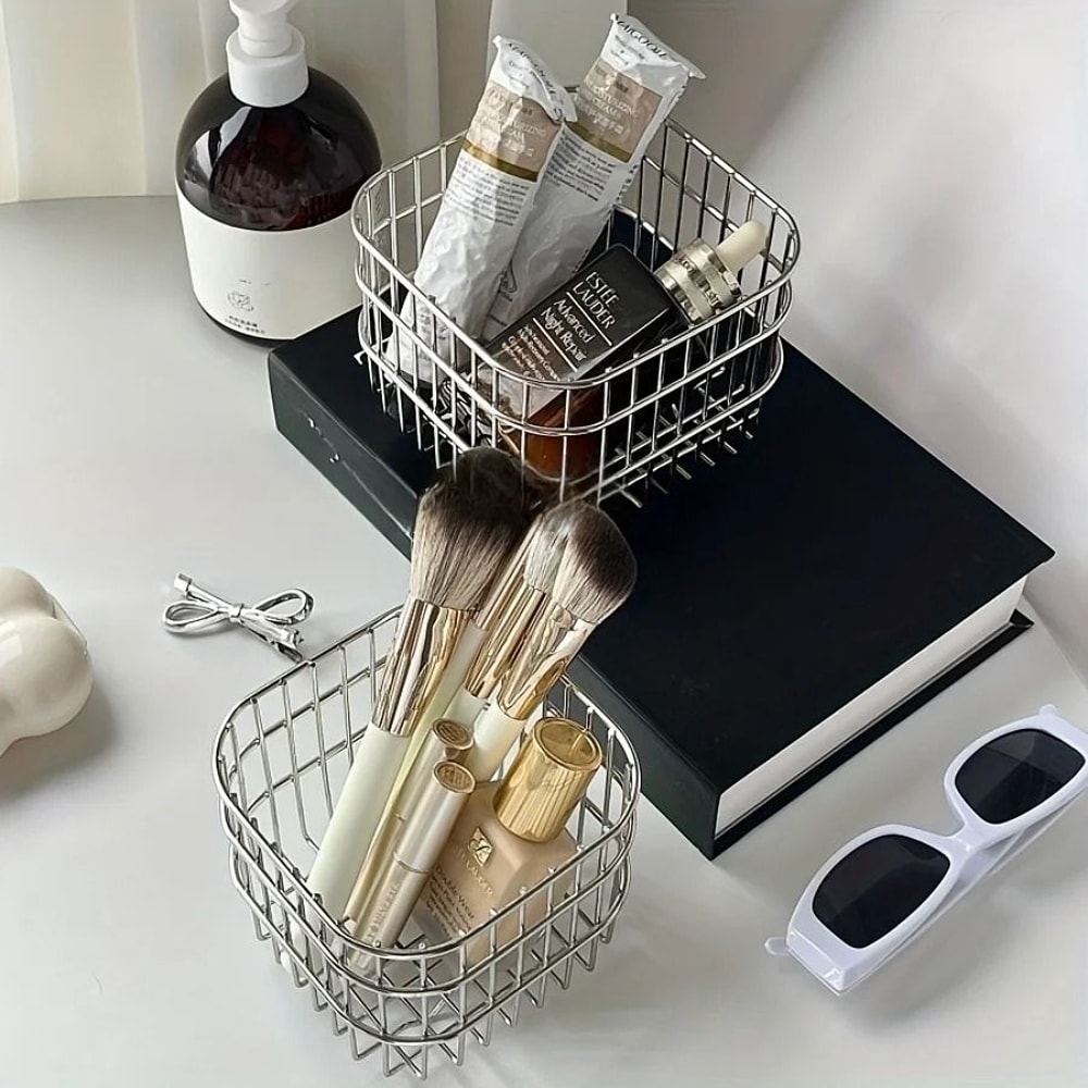 Stainless Steel Storage Basket Multi Purpose Organizer For Bathroom Kitchen And Desk 7