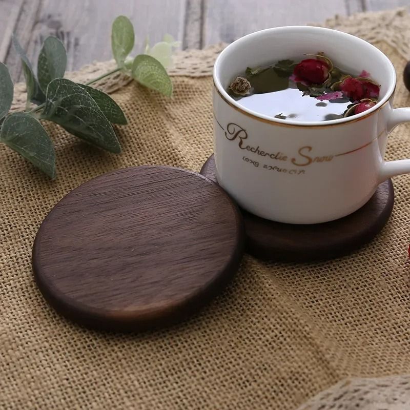 Round Wooden Coaster Natural Wood Cup Mat For Coffee Tea And Drinks 4